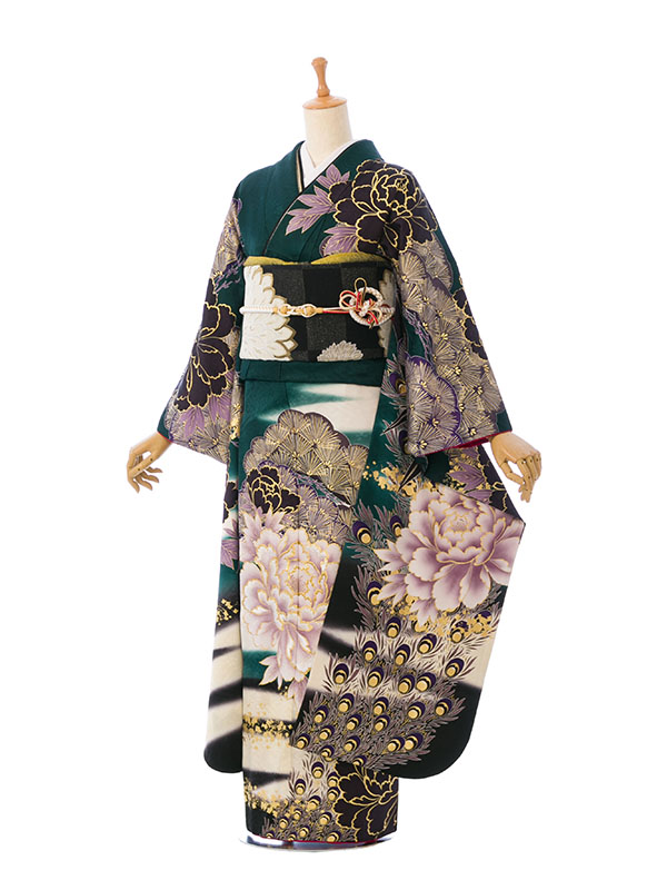 振袖|緑系| 牡丹 |1S2451|対応身長:153-165cm|ｻｲｽﾞ:7号-13号｜全国宅配