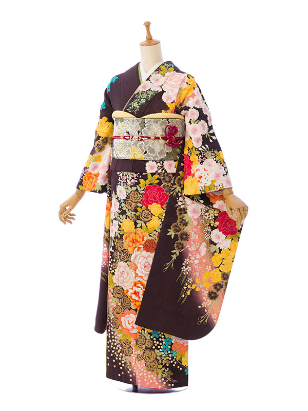 振袖|茶系 |7S450|対応身長:145-155cm|ｻｲｽﾞ:7号-13号｜全国宅配可の「e