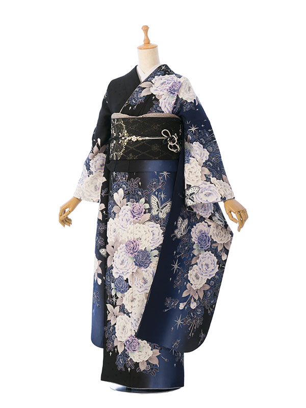 振袖|黒系|星 薔薇|対応身長:153-165cm|ｻｲｽﾞ:7号-13号|6S615｜全国宅配
