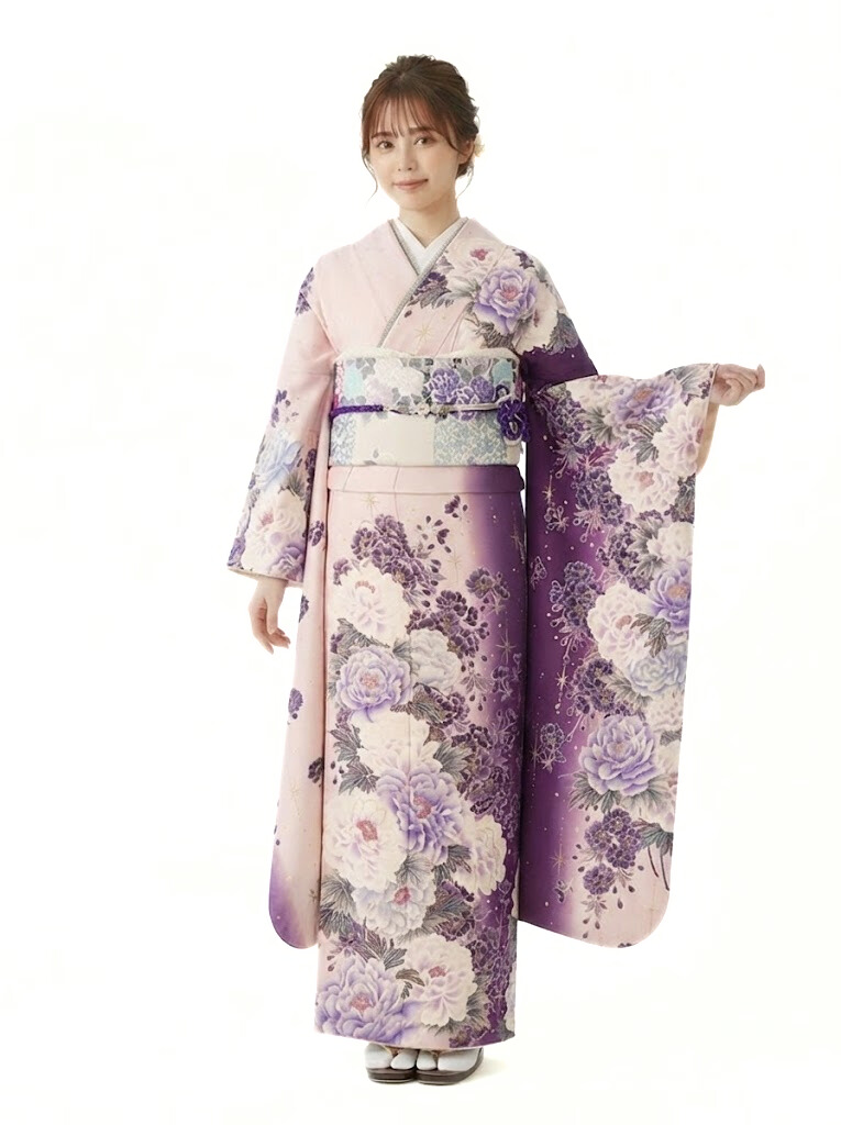 振袖|紫系|牡丹 桜 |対応身長:153-165cm|ｻｲｽﾞ:7号-13号|6S178｜全国