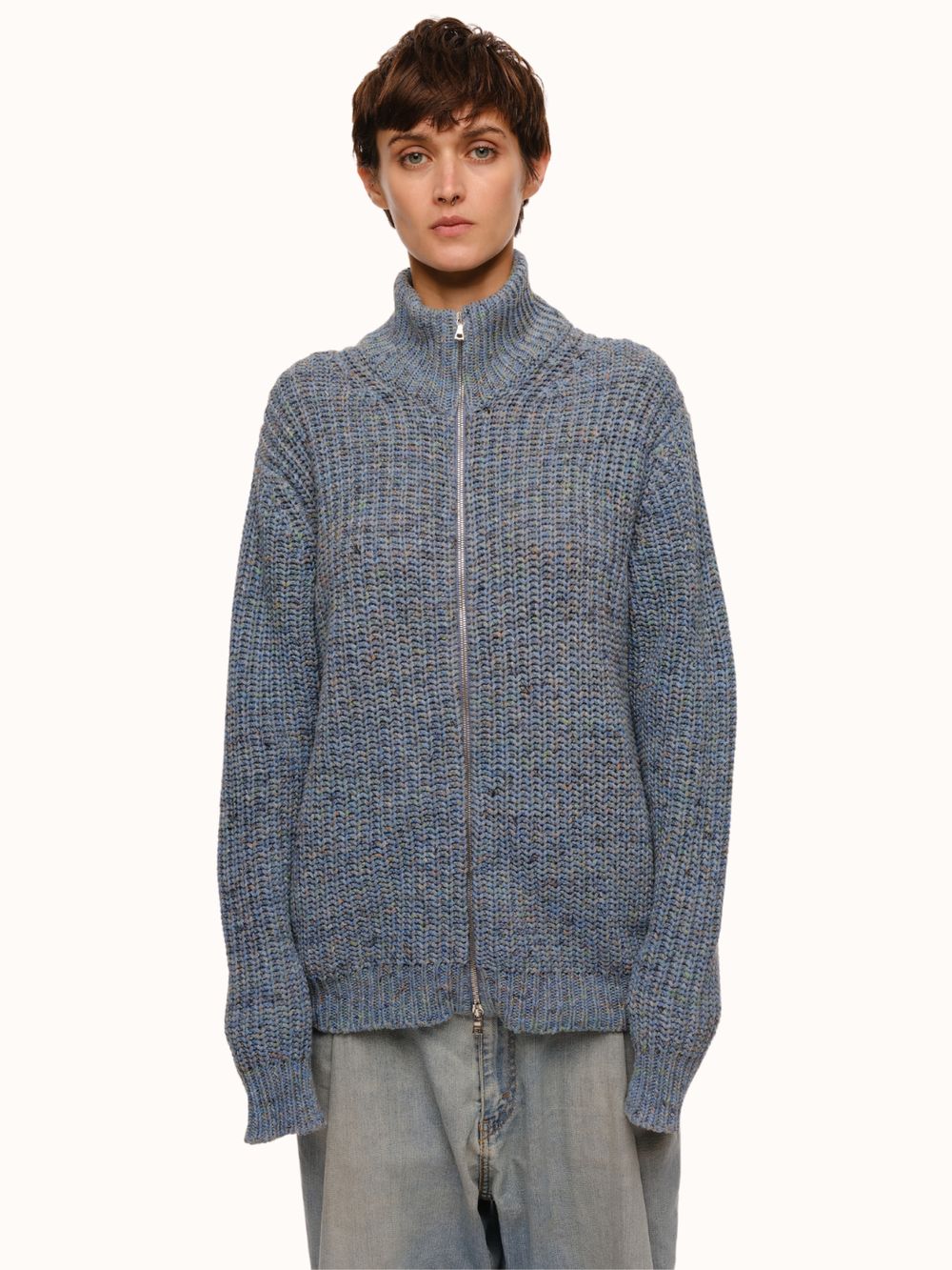 A Chunky Zip-Up Sweater Cardigan in Recycled Cotton for Women – Eolas