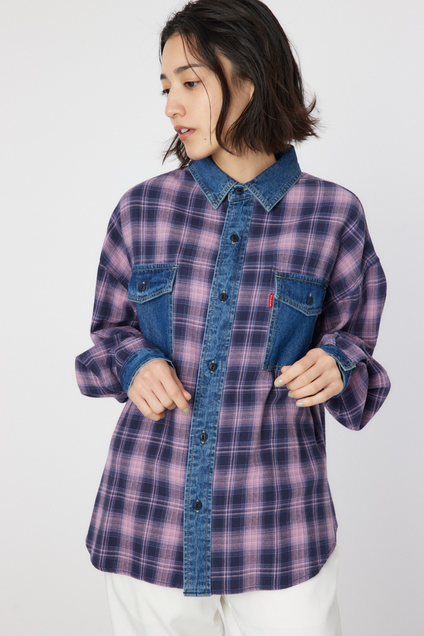 RODEO CROWNS WIDE BOWL | デニムドッキングチェックシャツ (シャツ