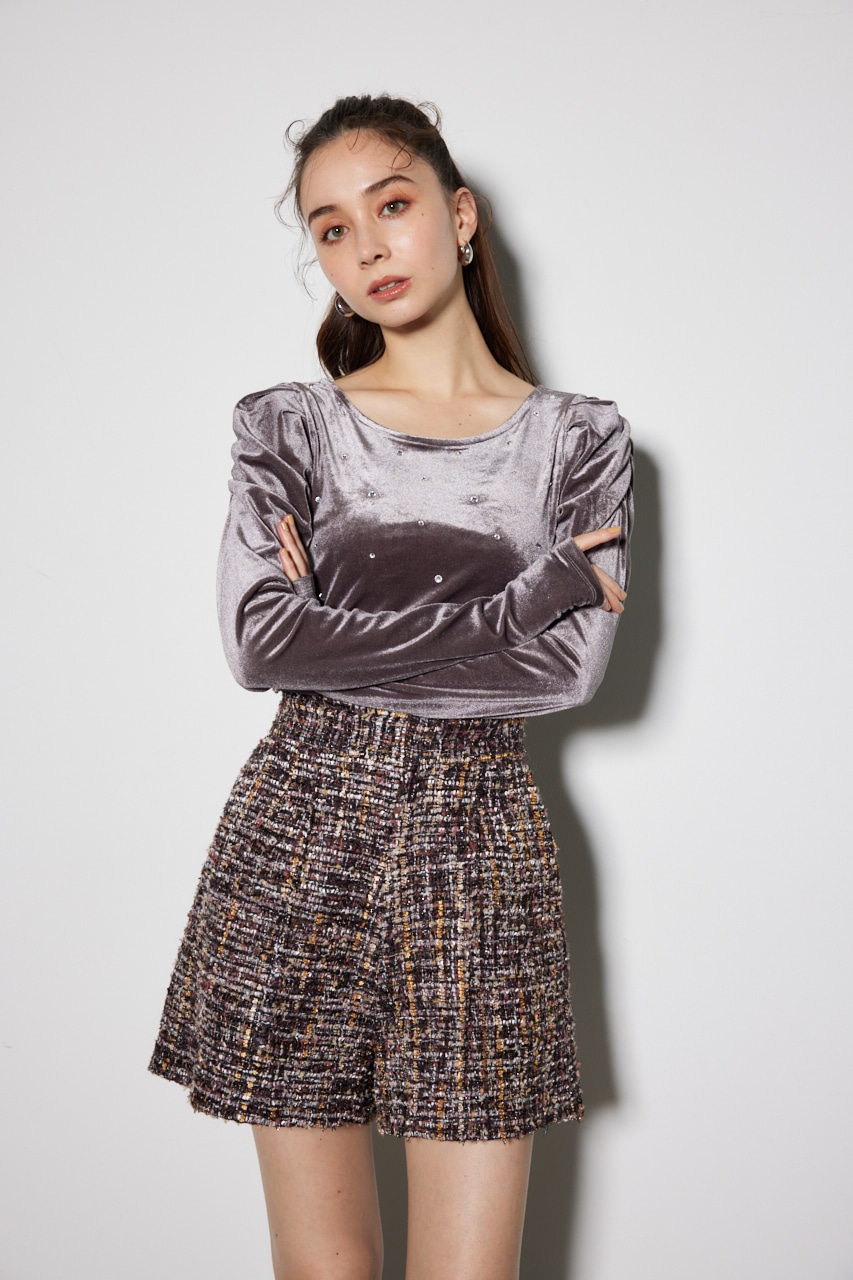 rienda | ビジューベロアクロップドトップス (Tシャツ・カットソー