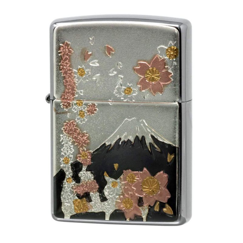 Zippo Ukiyoe Sakura Mt.Fuji Cherry Blossoms Electroforming Japan
