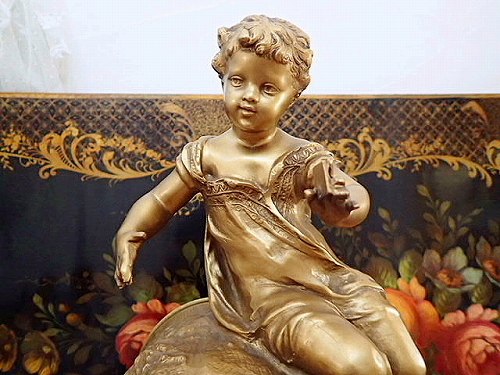 幻想 19世紀 天使のマントル置時計 - 薔薇と天使のアンティーク