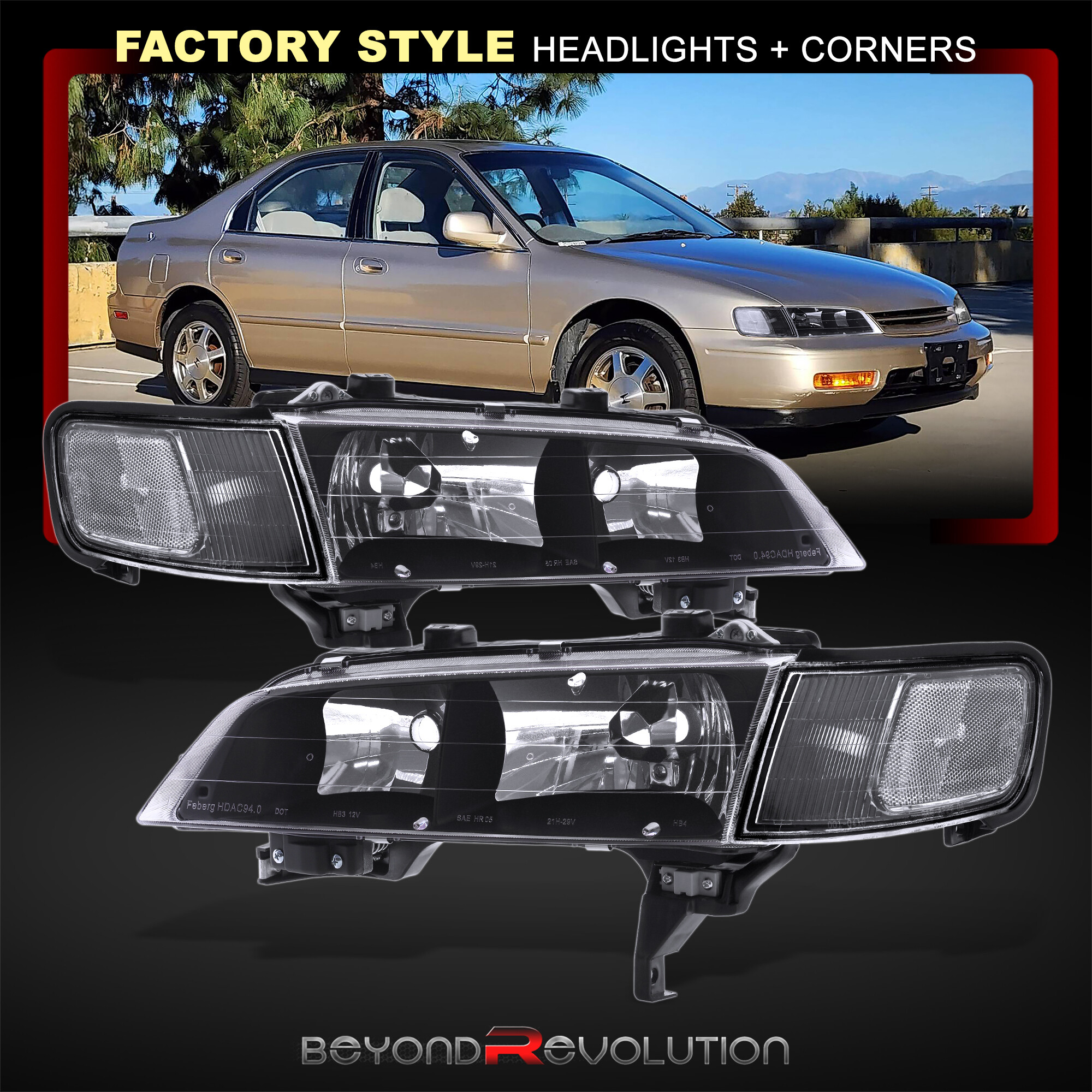 1994-1997 Honda Accord CD5 Black Housing Headlight Assembly +