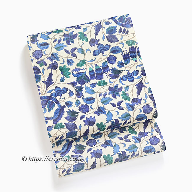 お誂え】多ち花 染名古屋帯 (金更紗/瑠璃紺・生紬）多ち花『着物・呉服