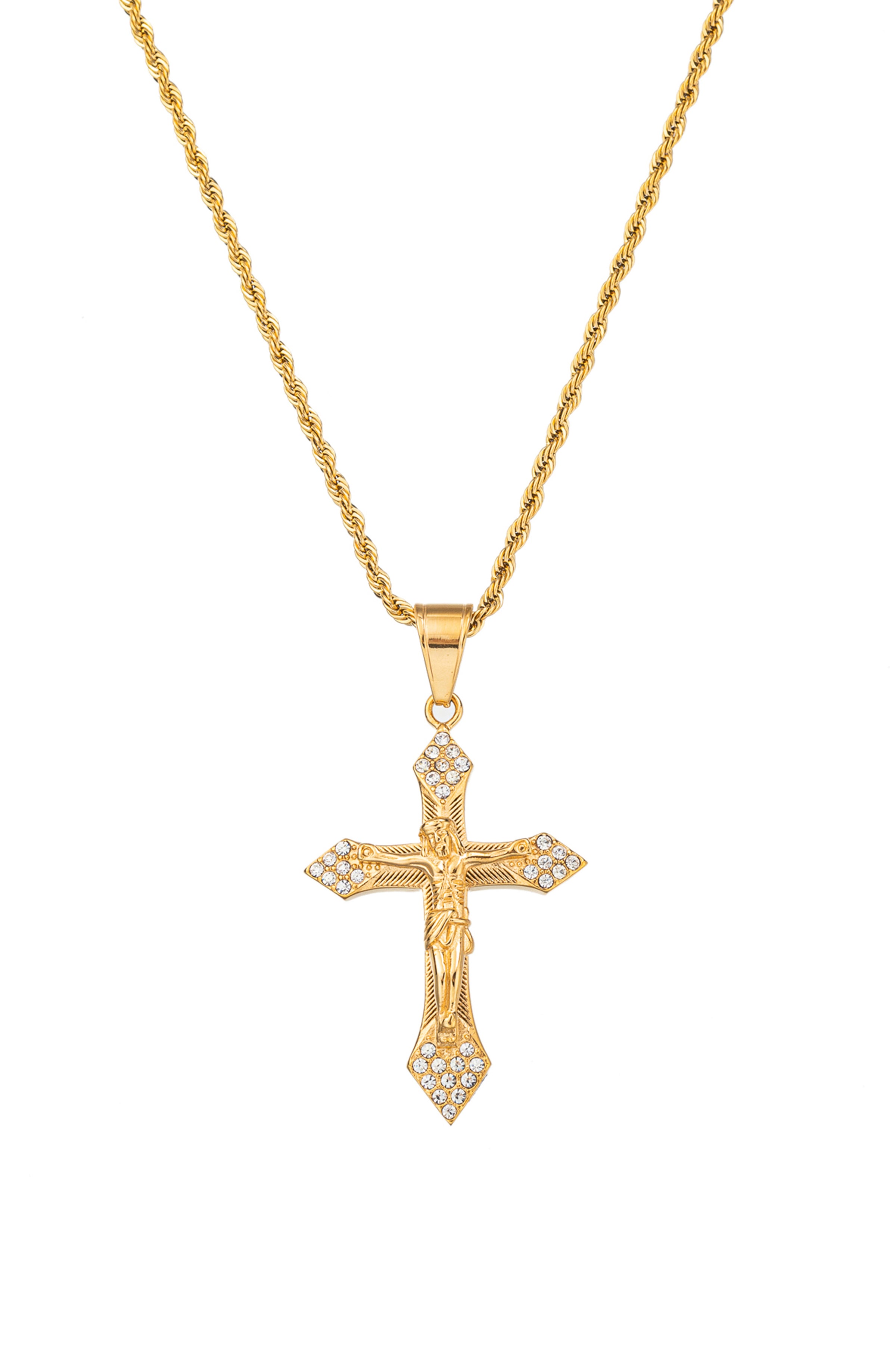 Men's Gold Titanium CZ Crystal Jesus Christ Pendant Necklace – Eye