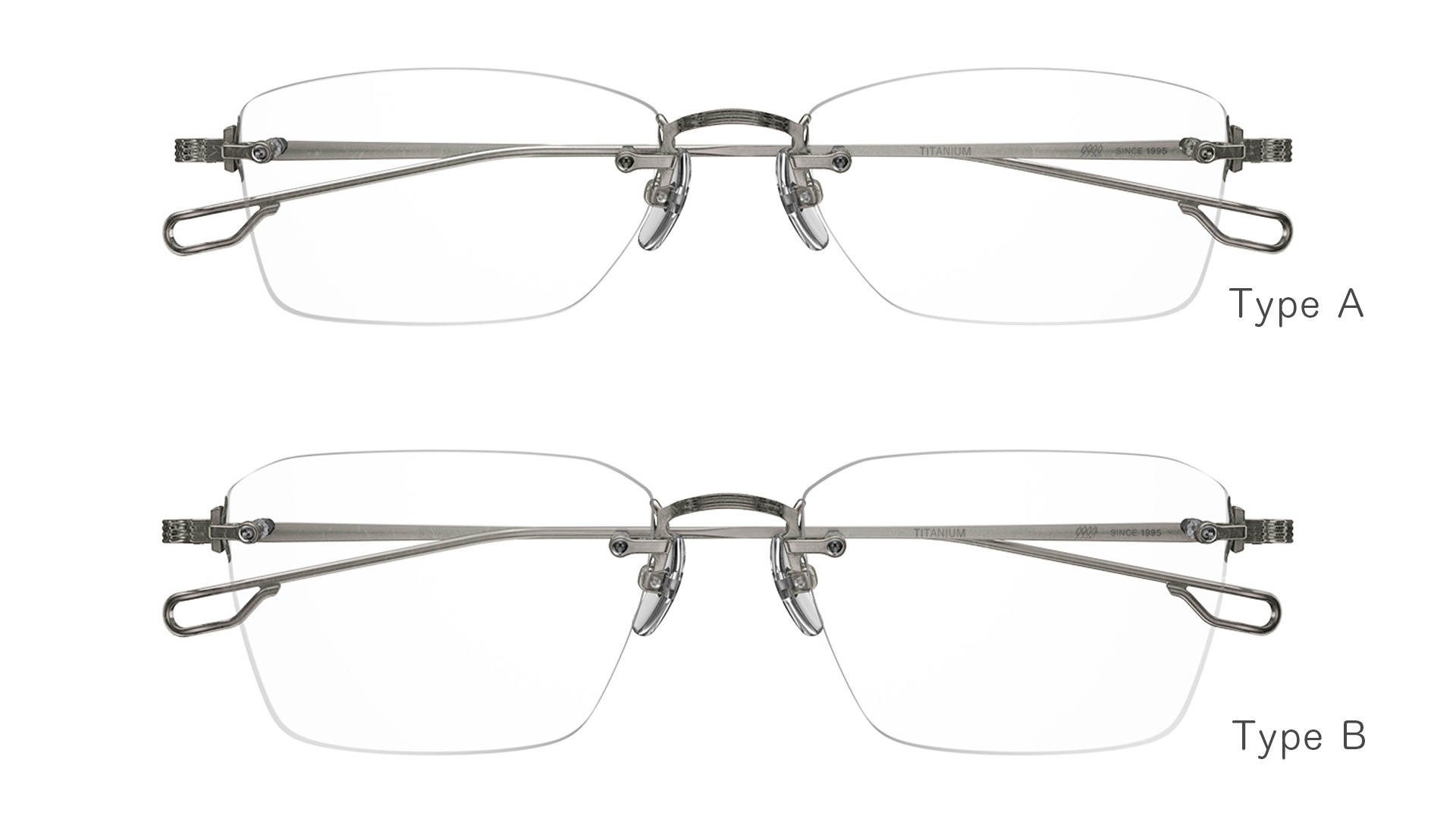 目元の表情を崩さない新作スクエアリムレス眼鏡フレーム 999.9「TW-21T