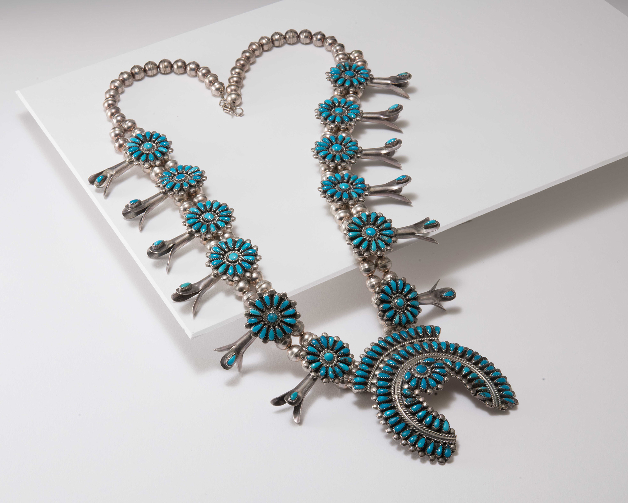 F. M. Begay Turquoise Squash Blossom Necklace - Four Winds Gallery