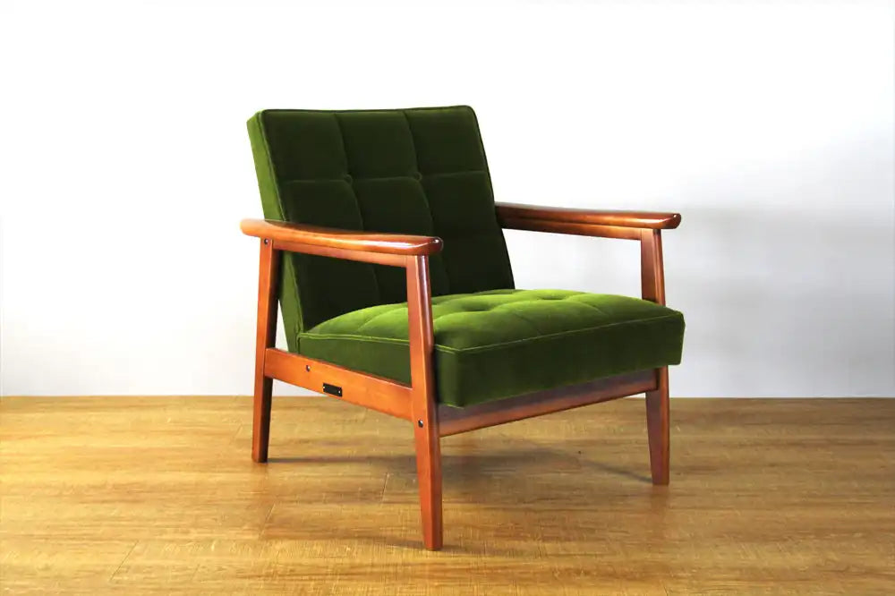 カリモク60 Kチェア1シーターモケットグリーン（ウォールナット色塗装