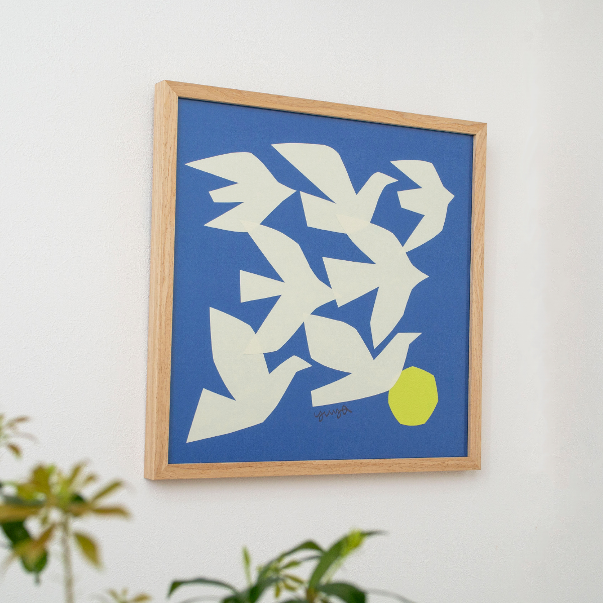 ポスター フレーム付き FLYING BIRDS 42.5×42.5cm 木製 正方形