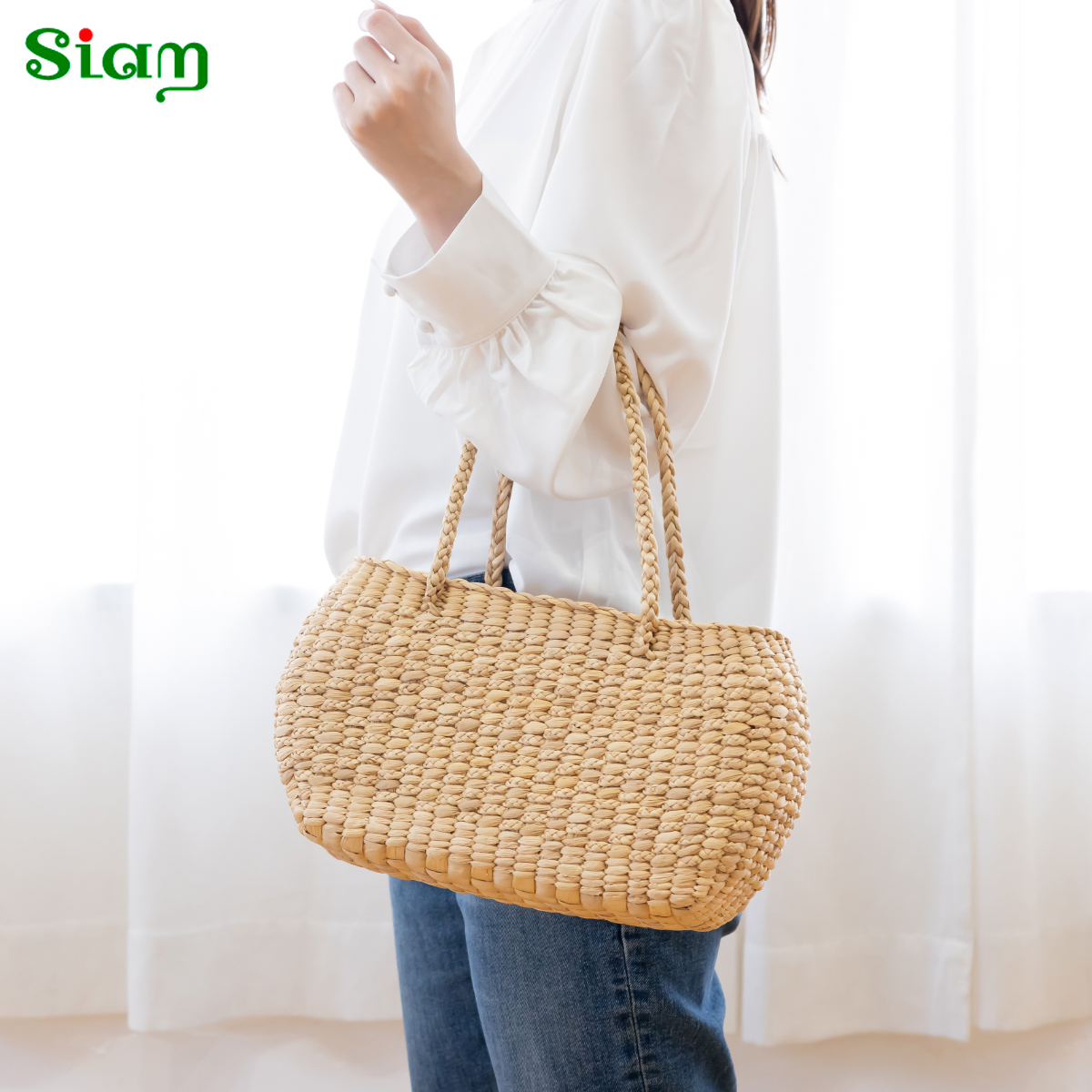 かごバッグ 横型 レディース サイアム ウォーターヒヤシンス 天然素材