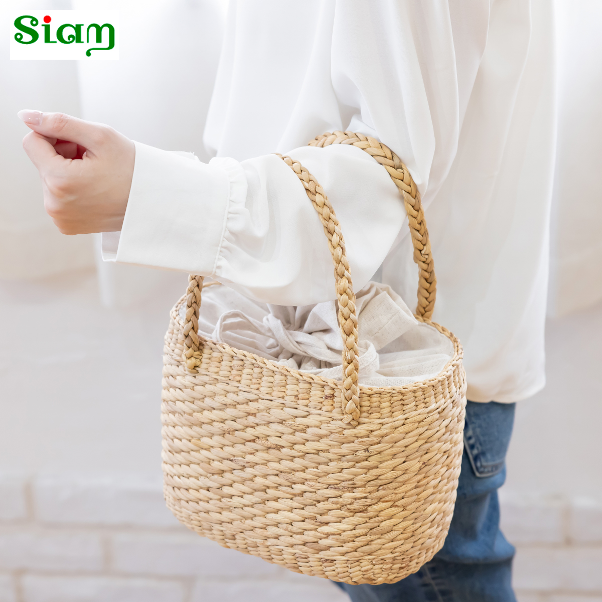 かごバッグ 丸型 巾着付き レディース サイアム ウォーターヒヤシンス