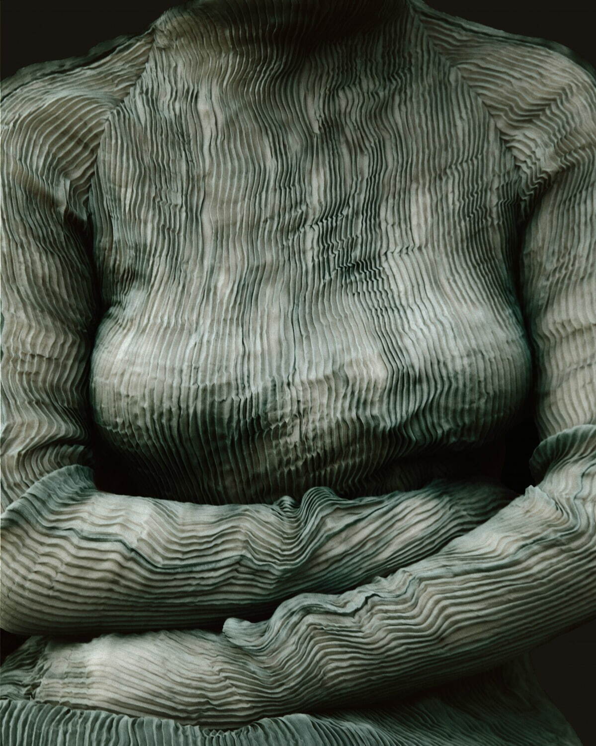 イッセイ ミヤケの“プリーツ＆ツイスト加工”ハイネックトップス