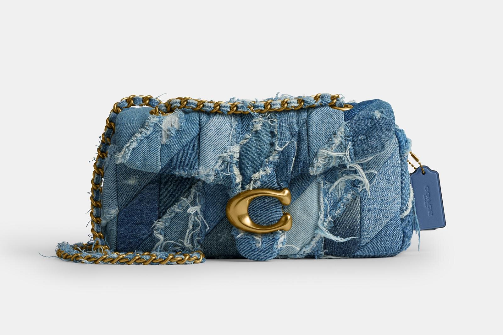 コーチ“1点もの”デニムパッチワークバッグ「タビー」ダメージ加工で