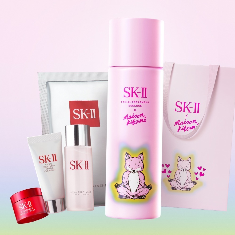 SK-II×メゾン キツネのコラボ再び、“ヨガフォックス”描いた化粧水入り