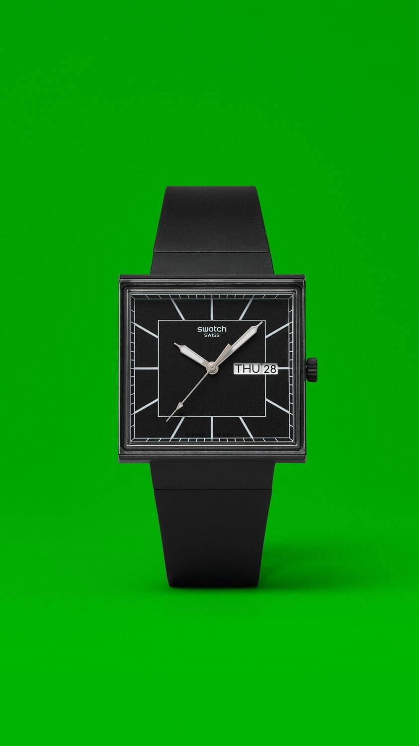 スウォッチ“スクエア型”腕時計にオールホワイト＆ブラックの新色