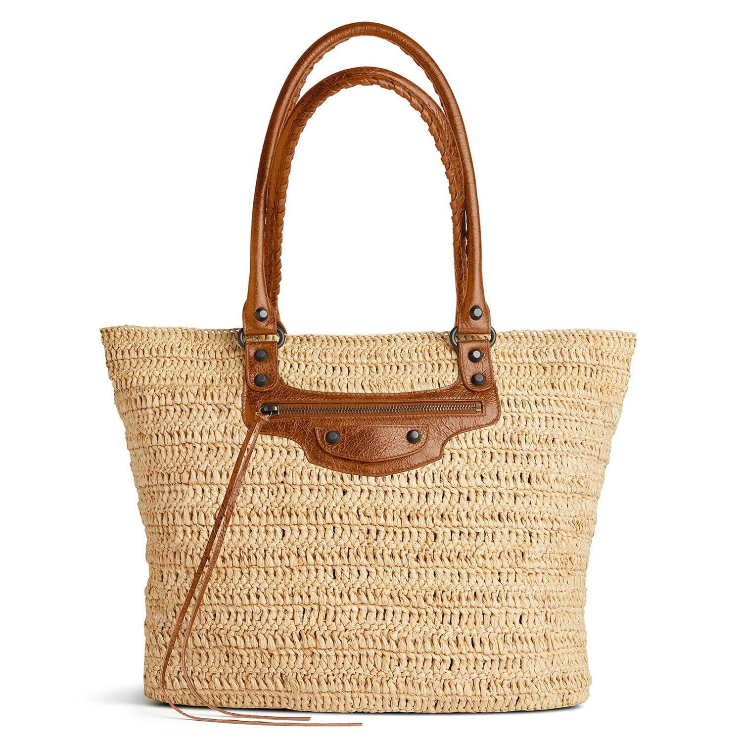 バレンシアガ「ル・シティ」バッグ、天然ラフィアの編み込みボディに