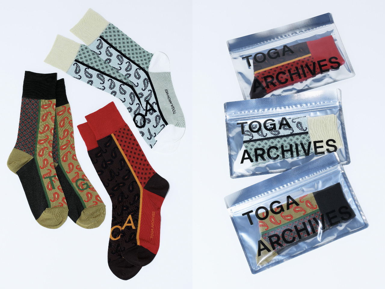 トーガがタビオとのコラボソックス新作を発売、ペイズリー柄など4型を展開