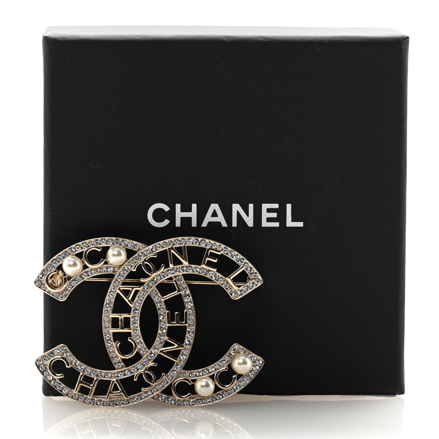 Chanel Crystal Pearl Coco CC Logo Brooch Gold 1821453 – FASHIONPHILE