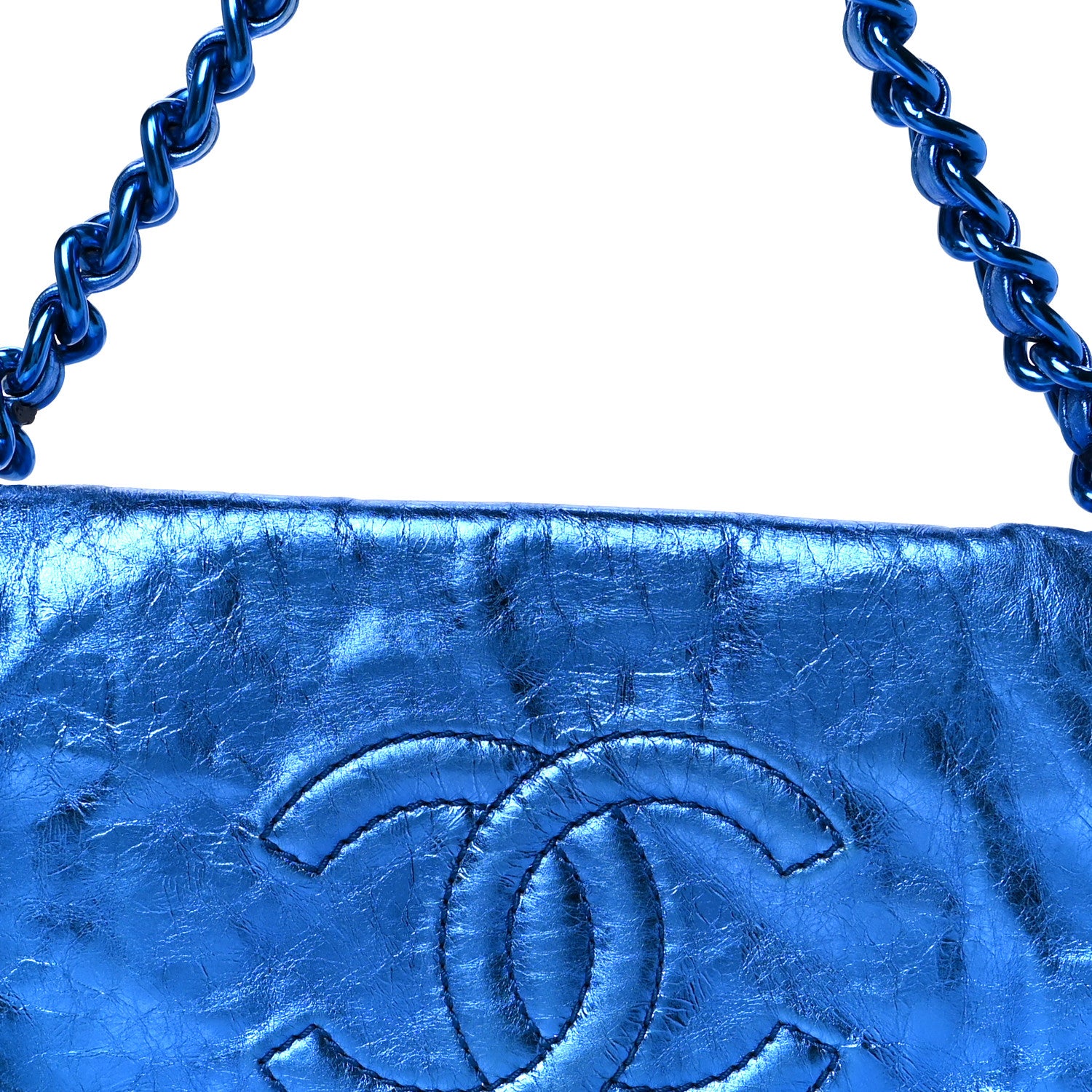 Chanel Metallic Cracked Calfskin Modern Chain Flap Bag Blue