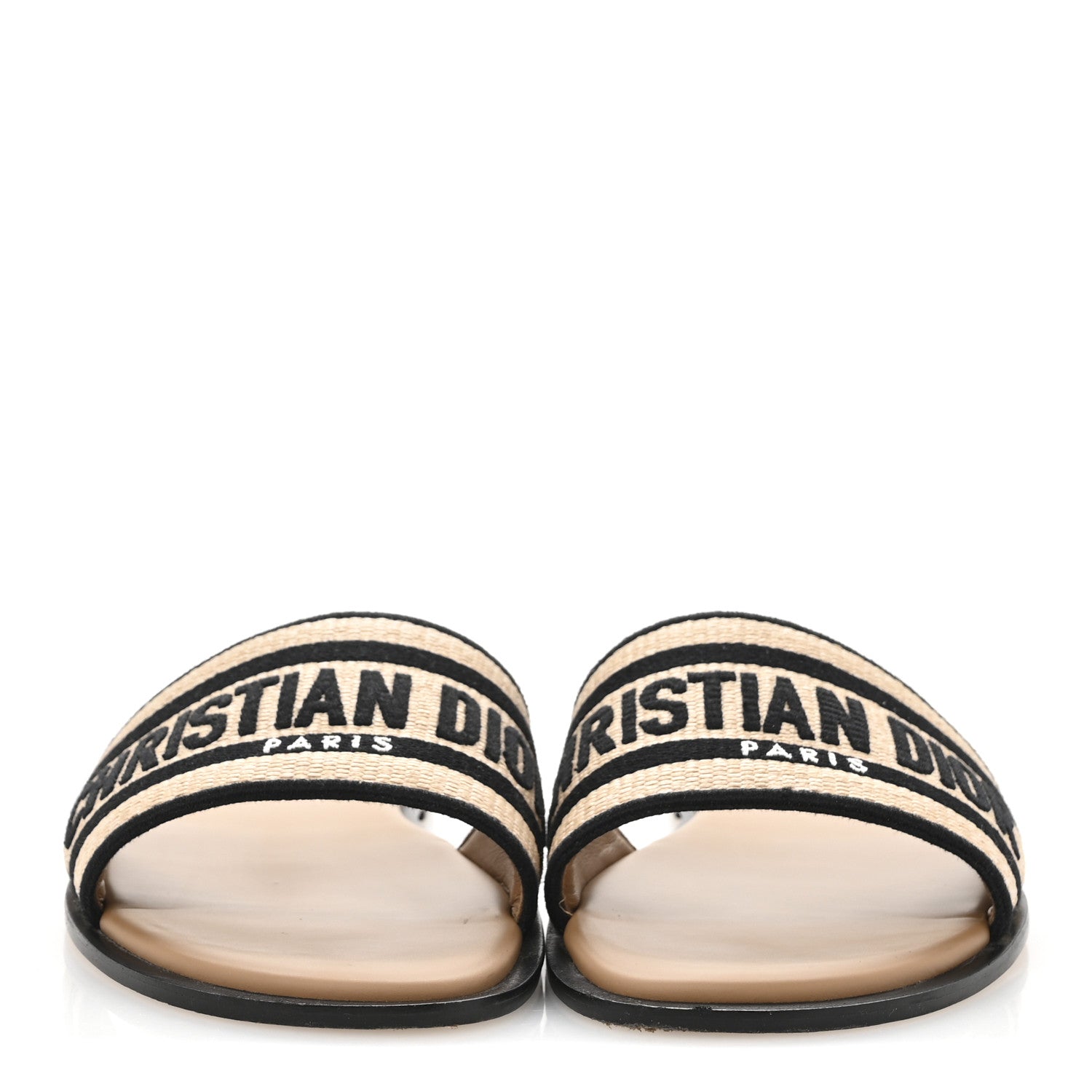 Christian Dior Straw Embroidered Dway Flat Slide Sandals 41