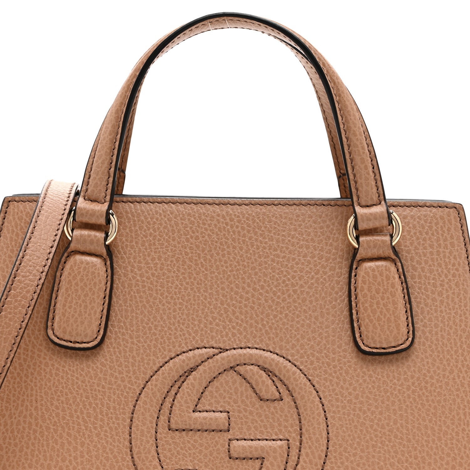 Gucci Dollar Calfskin Medium Soho Top Handle Satchel Camelia