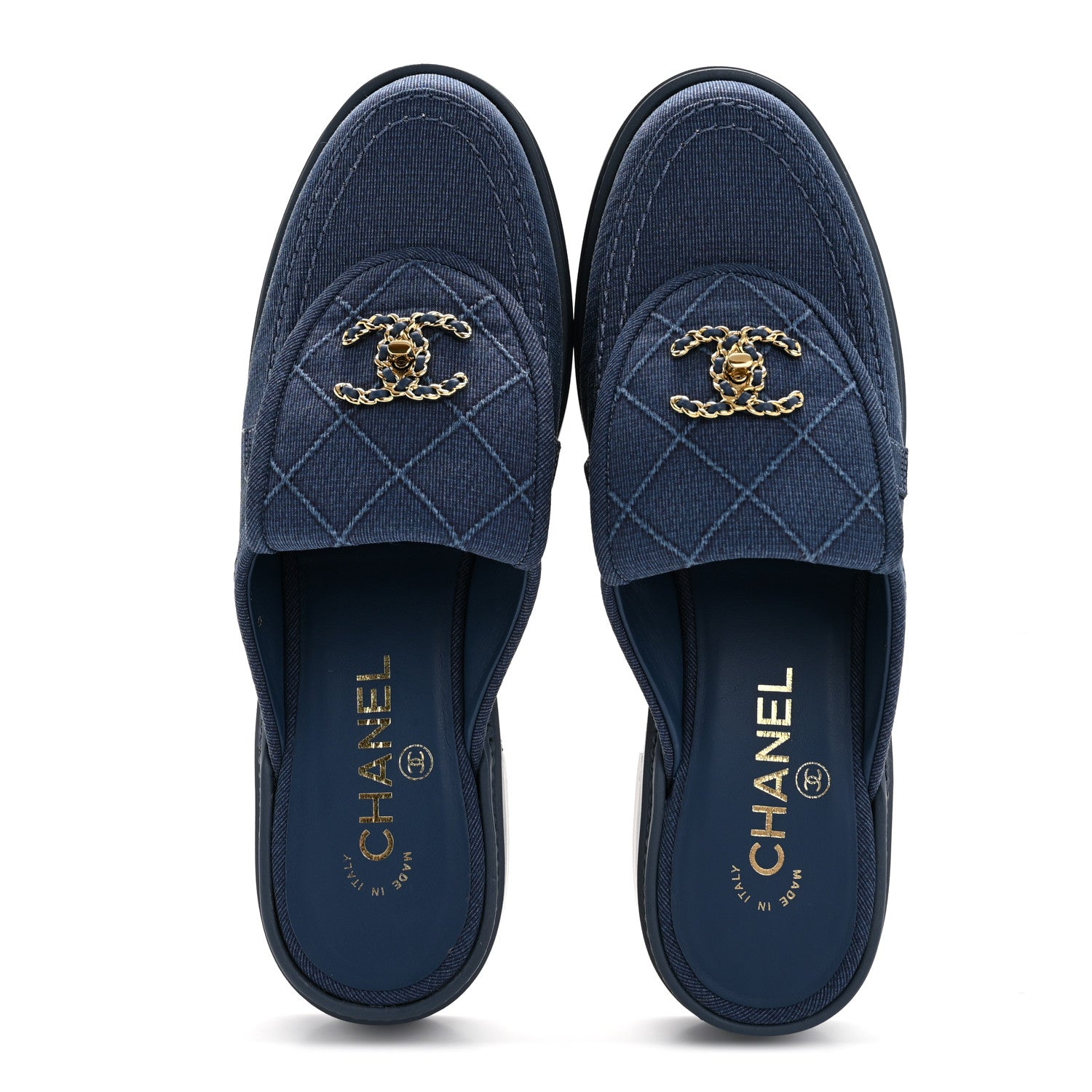 Chanel Fabric Quilted CC Turnlock Mules 39 Blue 1823418 – FASHIONPHILE