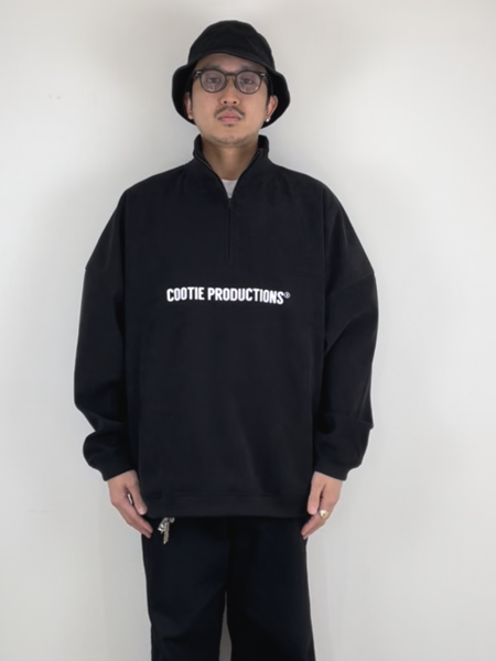 COOTIE / Polyester Velour Half Zip L/S Tee -Black-