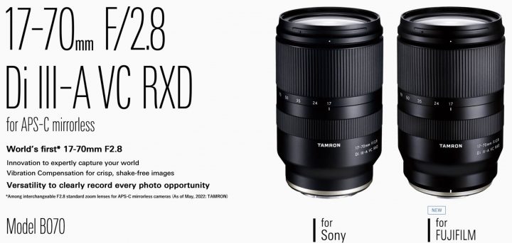 Tamron 17-70mm F/2.8 for Fujifilm X Announced - Press Release