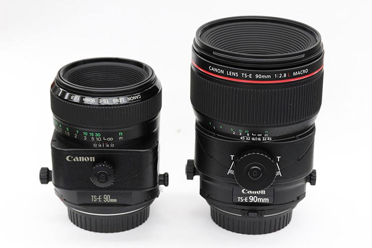 Canon TS-E90mm F2.8L マクロ 旧タイプの Canon TS-E90mm F2.8と比較
