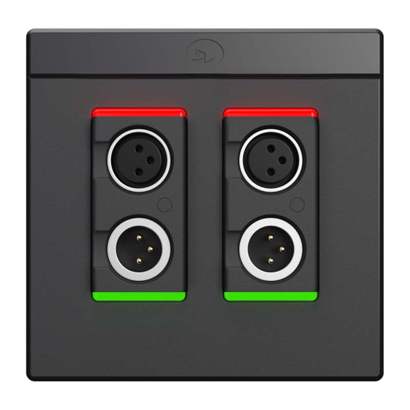 Symetrix 80-0223 xIO XLR 2x2 Dante Dual-Gang Wallplate, RGB LEDs