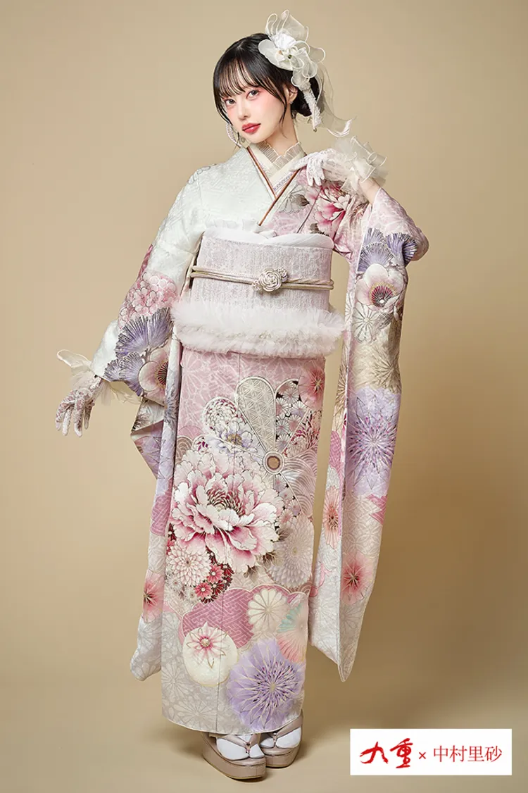 九重×中村里砂ブランド振袖ネットレンタル ピンク/パステルカラー 牡丹