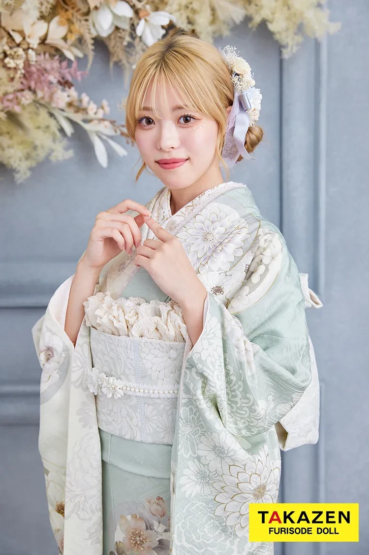 くすみカラー古典 ミントグリーン/淡色 牡丹柄 大人っぽい 淡い色 綺麗