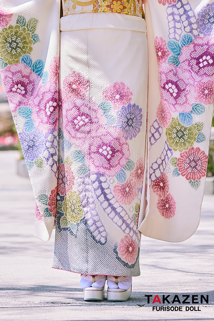 最上級“藤娘きぬたや” 白/ピンク 藤の花 総絞り振袖ネットレンタル