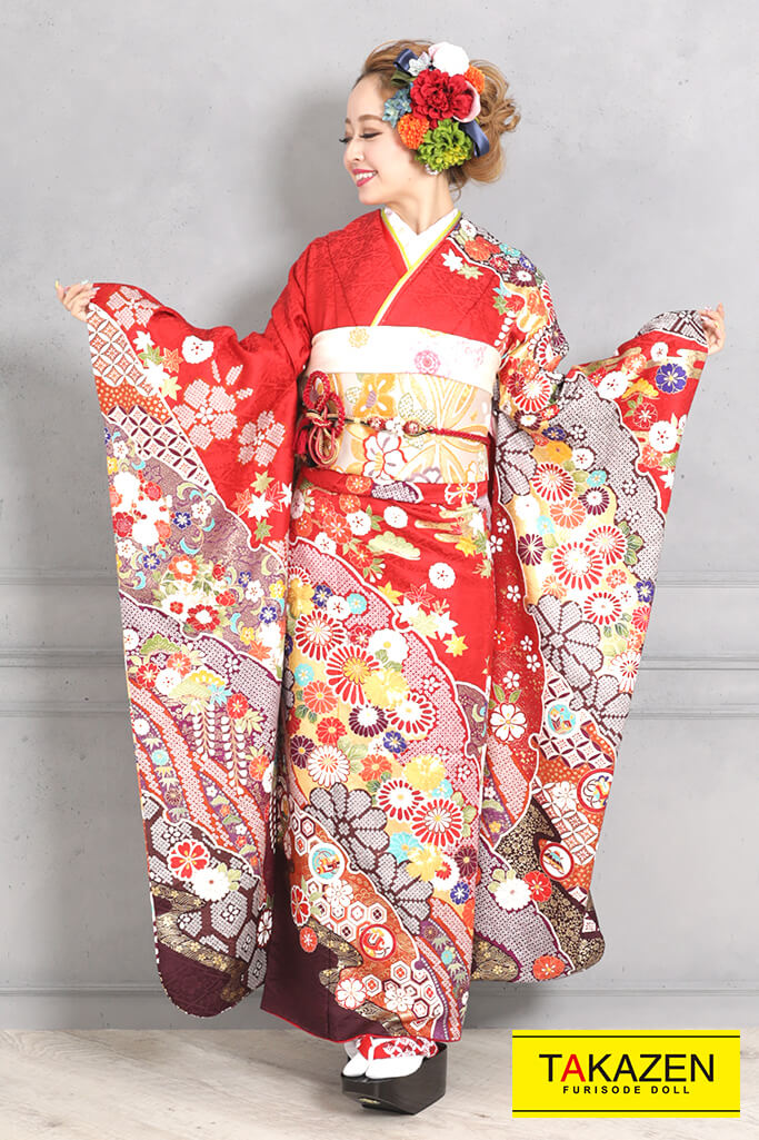 正統派古典 赤/ゴールド(金色) 絞り柄/花柄 華やか定番人気 華やか