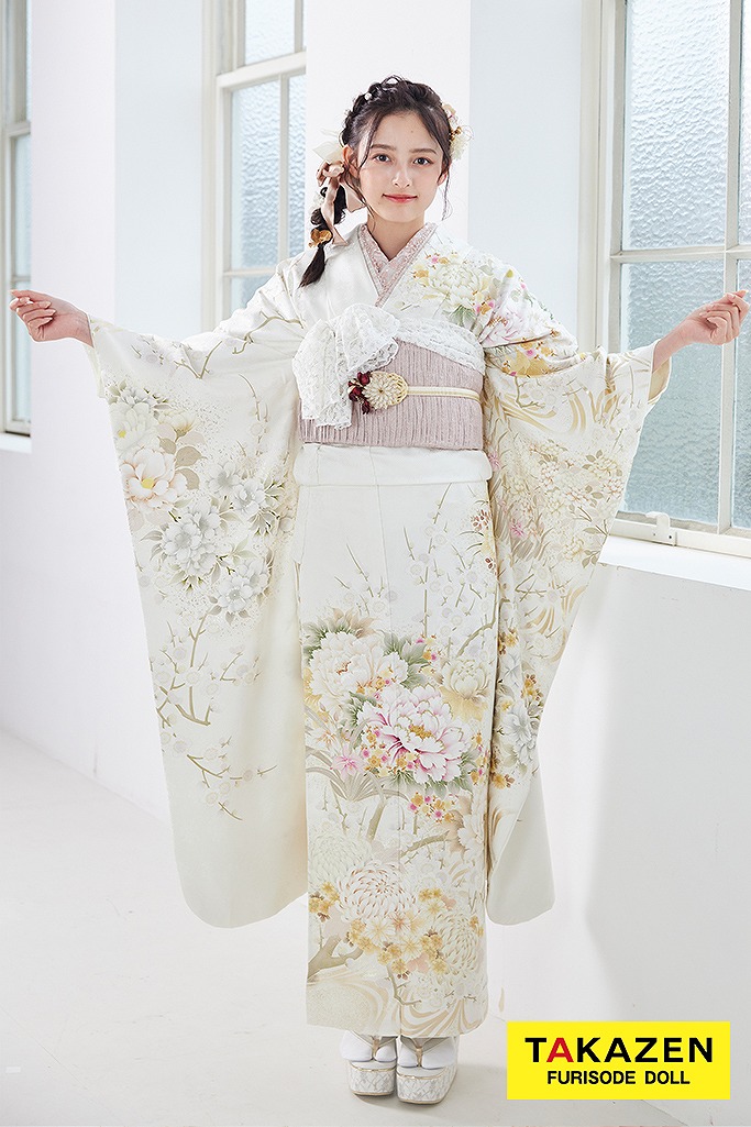 くすみカラーガーリー 白 古典柄/ボタン柄/和柄 綺麗 華やか 上品 薄い