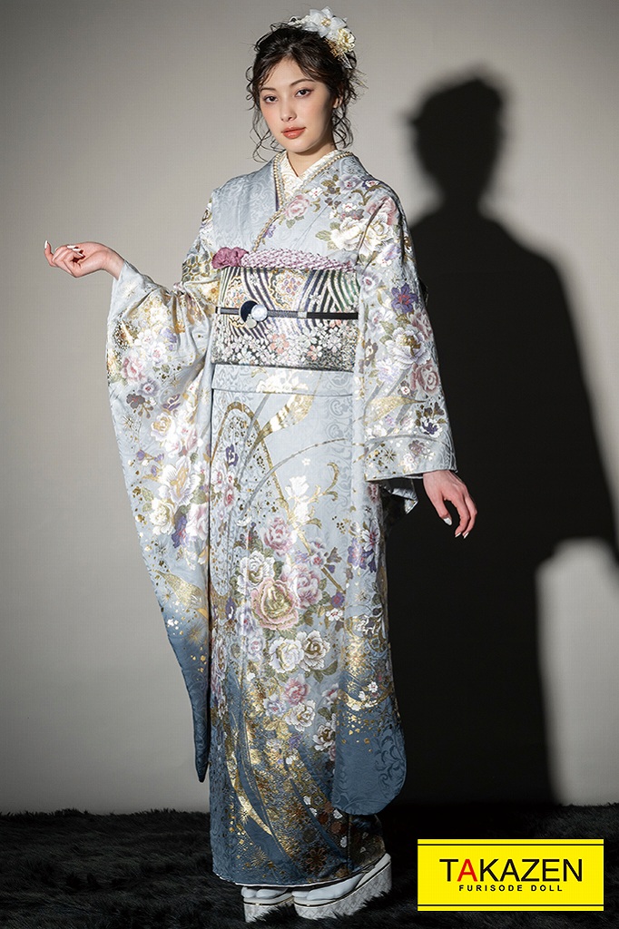 最高級古典 水色(ブルー)/淡い色 バラ柄/柄小さめ 桂由美プレミアム