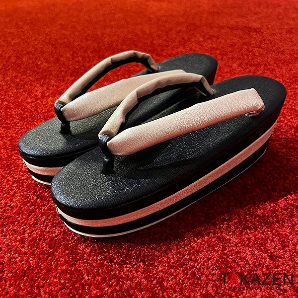 ラメ入りかわいい通販レンタル厚底草履バックセット黒/金（ゴールド