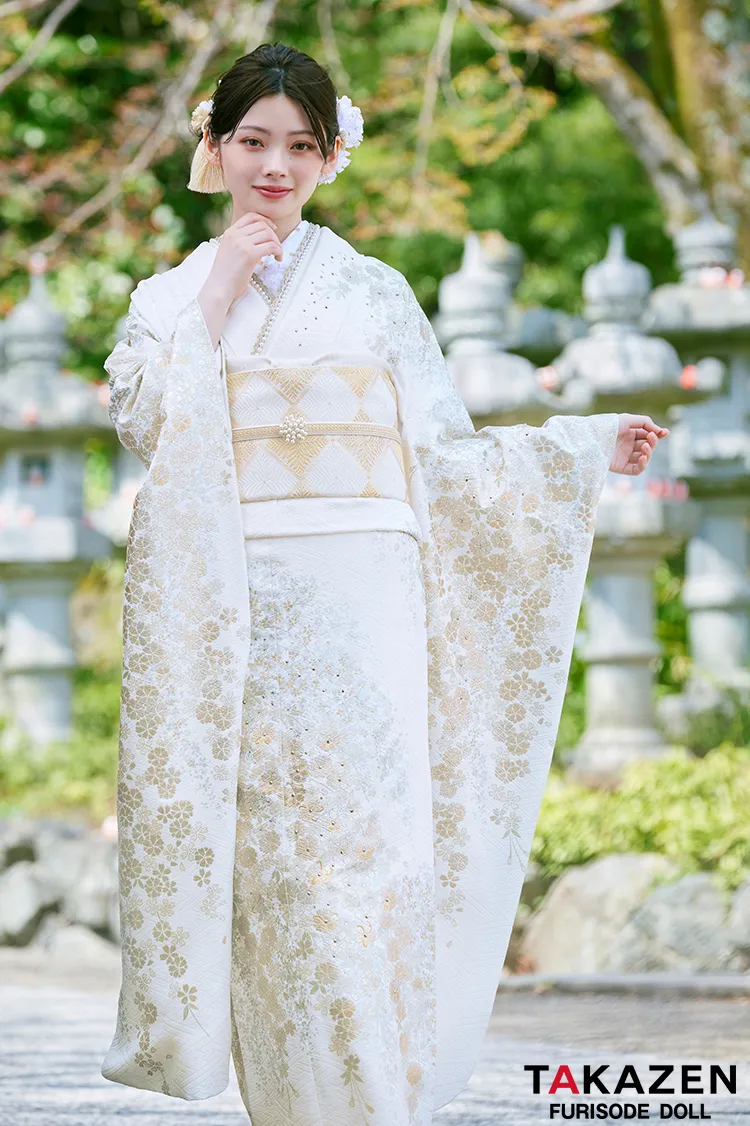 高級古典 白金/白地 桜柄 きれいめ 柄小さめ エレガント 上品 綺麗系