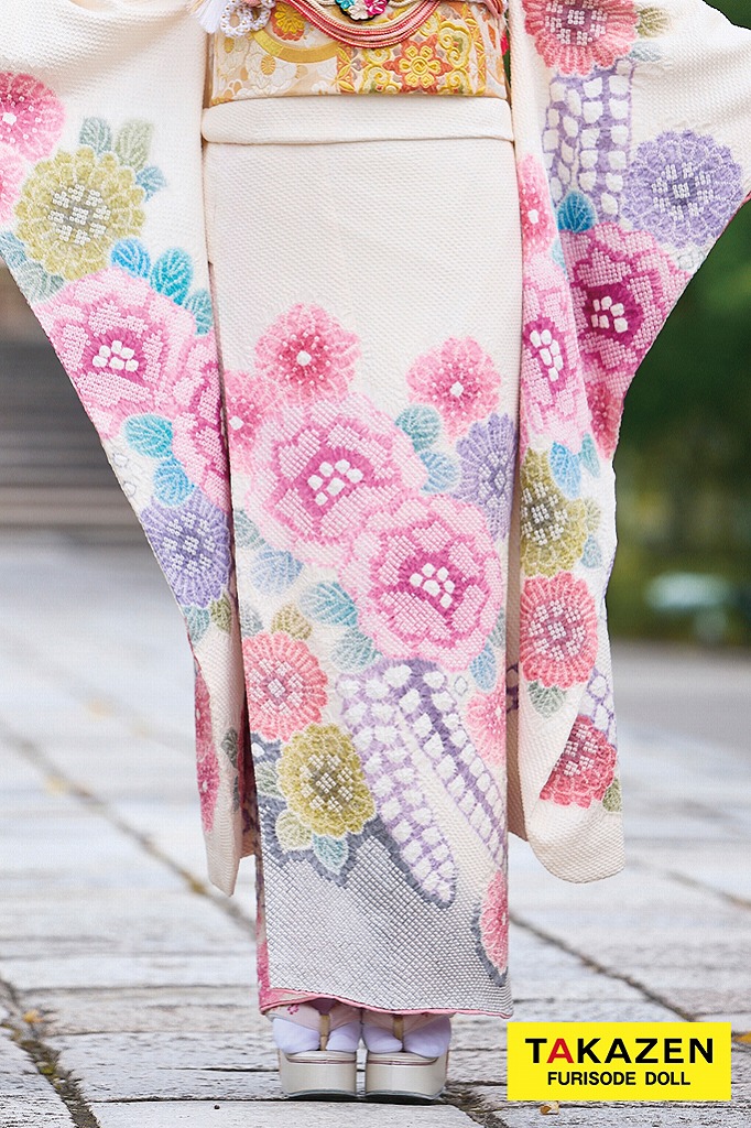 高級古典振袖 藤娘きぬたや・総絞り 白/ピンク 辻が花 上品 綺麗