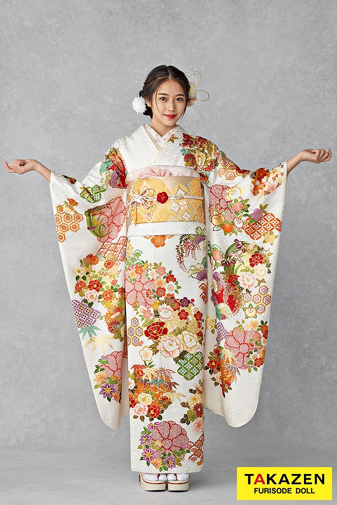 最高級古典柄振袖 吉澤織物/匠 白/金/赤 吉祥文様 柄小さめ 可愛い 低