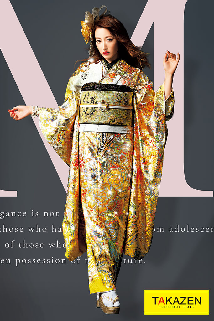 グラマラス系モード 白/黄/金(ゴールド) ゴージャス振袖ネットレンタル