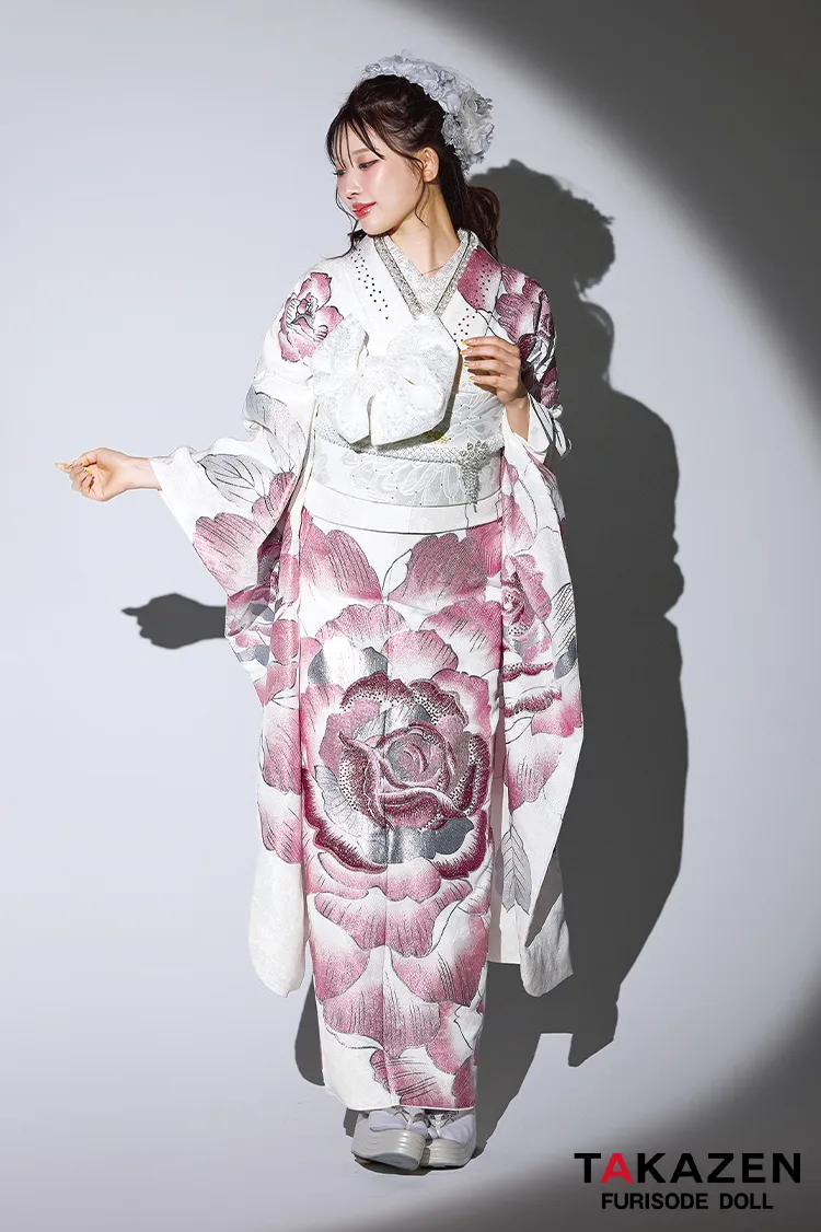 最新作モード 白ピンク 薔薇柄/大柄 一番派手 目立つ かわいい 姫