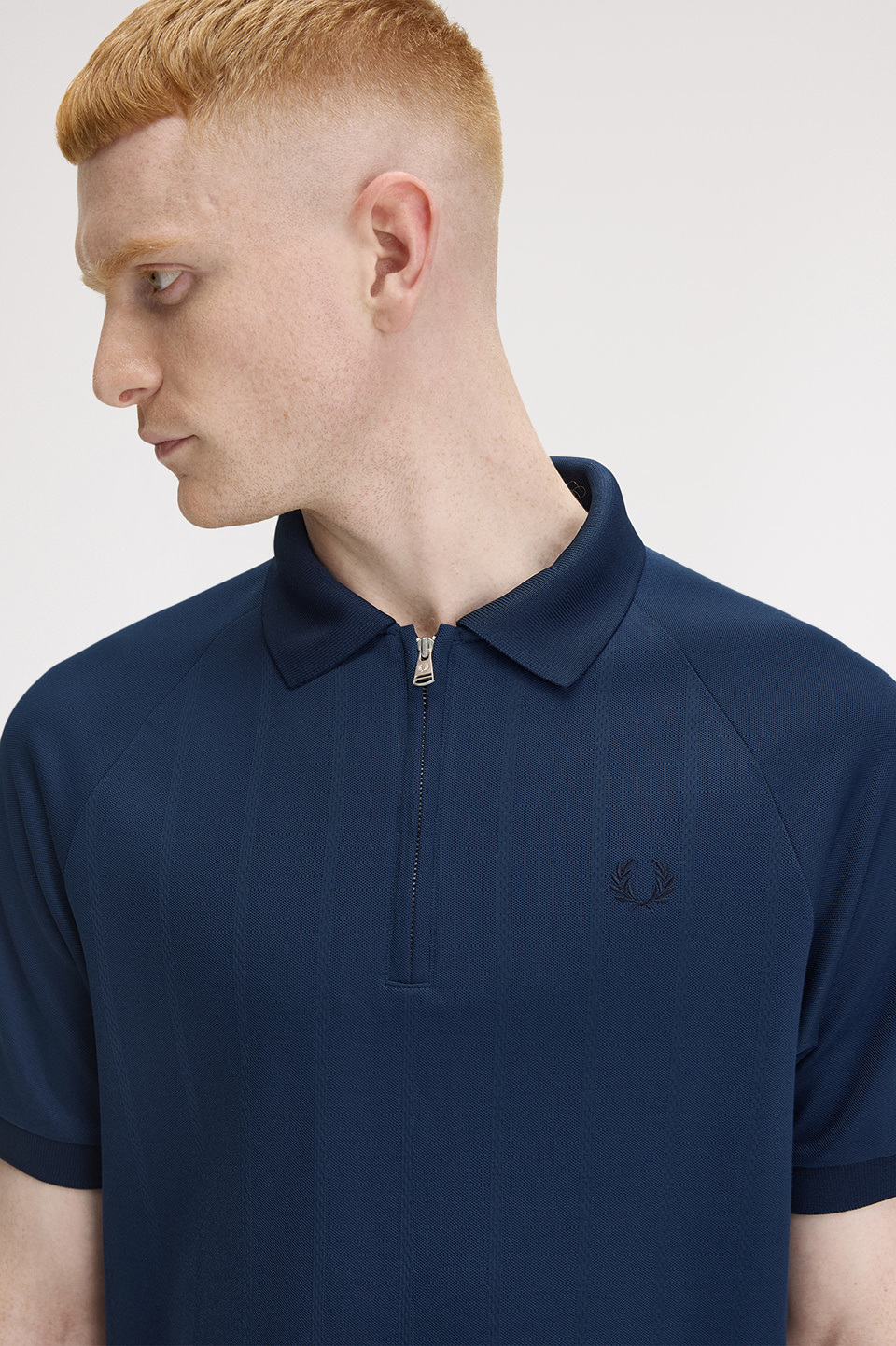Jacquard Zip Neck Polo Shirt(M X86：TENNIS BLUE): | FRED PERRY