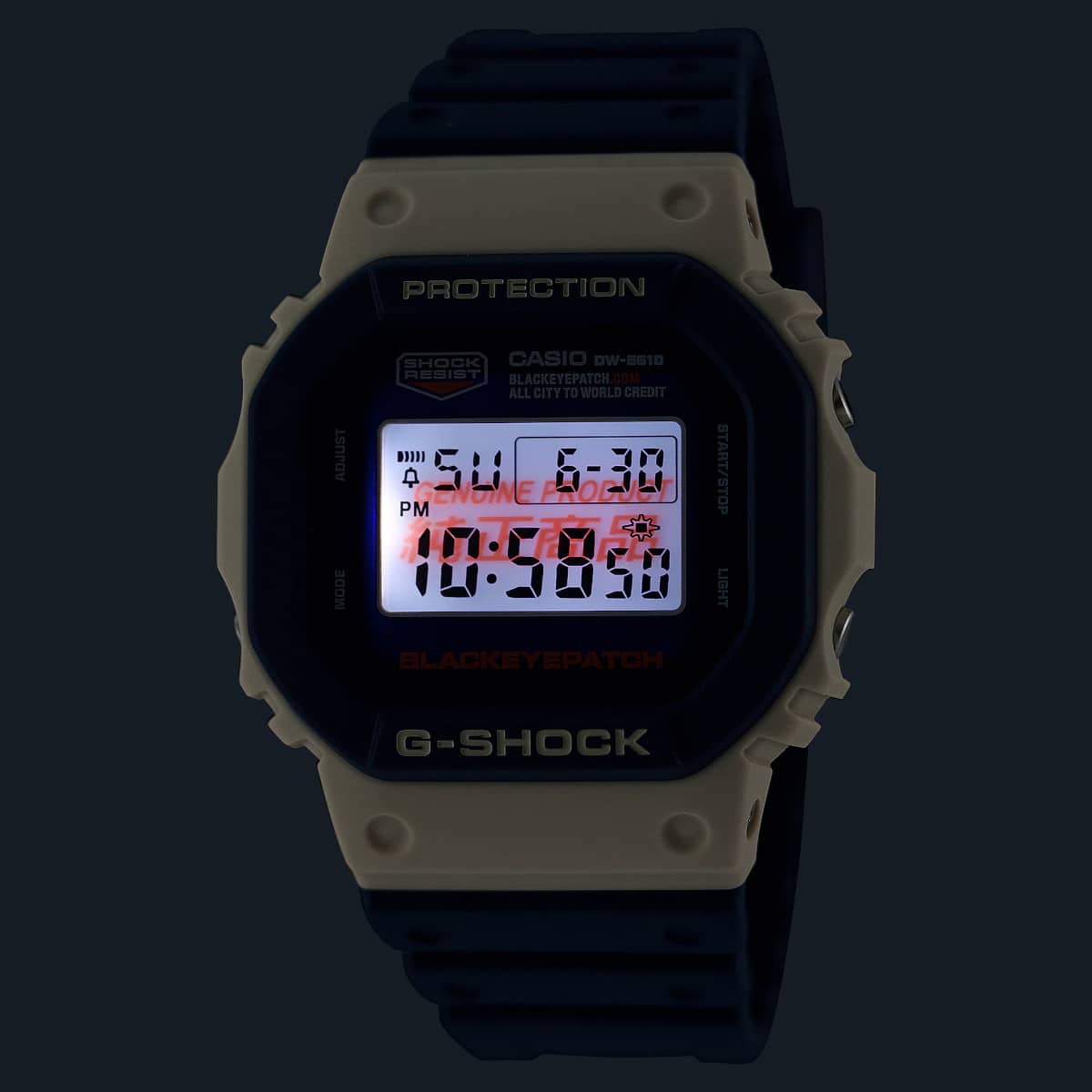 BlackEyePatch x G-Shock DW-5610BEP-2 with dual-color bezel and LED