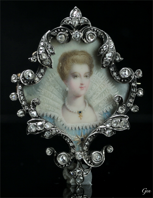 アン女王のミニアチュール（細密画） ブローチ アンティークジュエリー