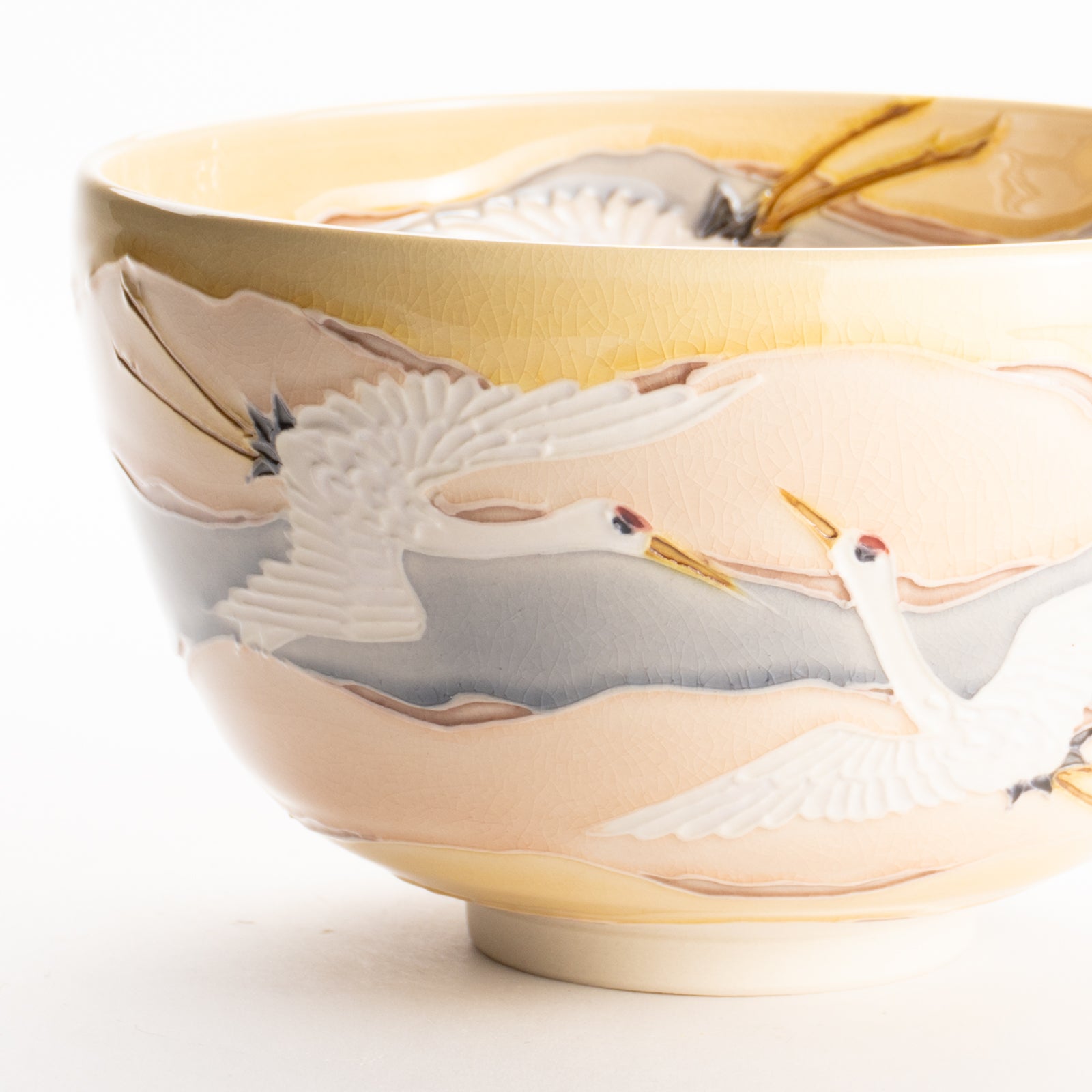 京都 清水焼】抹茶碗 朝焼けに鶴 一如｜コトポッター