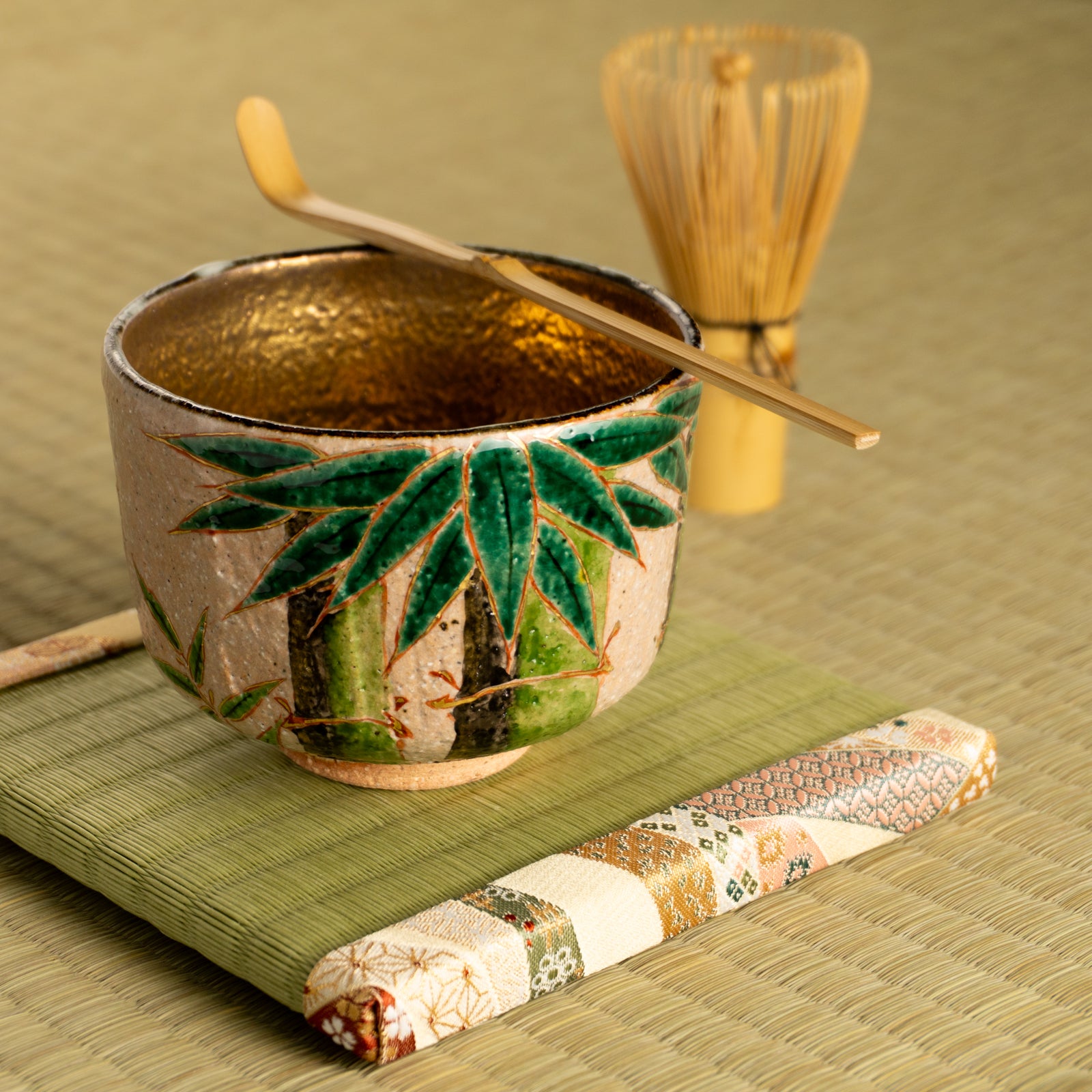 京都 清水焼】抹茶碗 灰釉内金